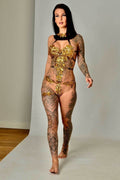Body cage brodé en sequins or et noir ajustable