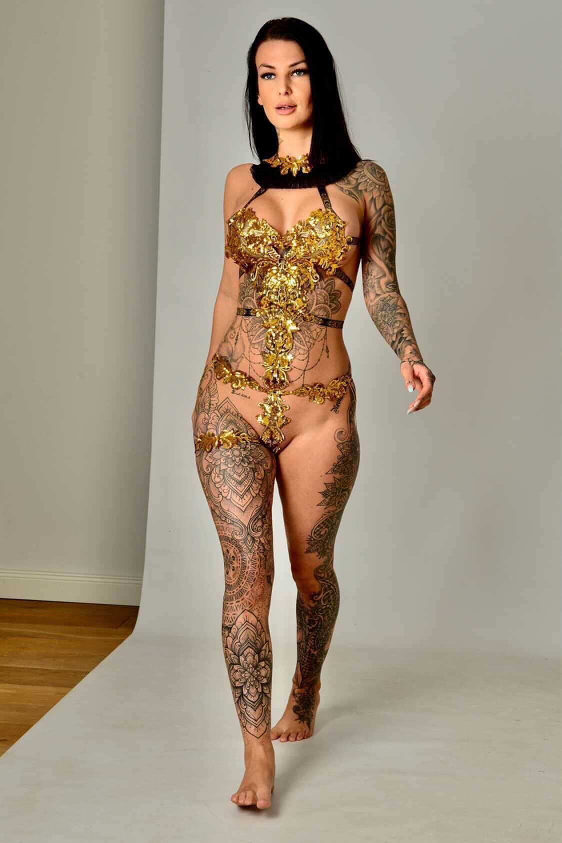 Body cage brodé en sequins or et noir ajustable
