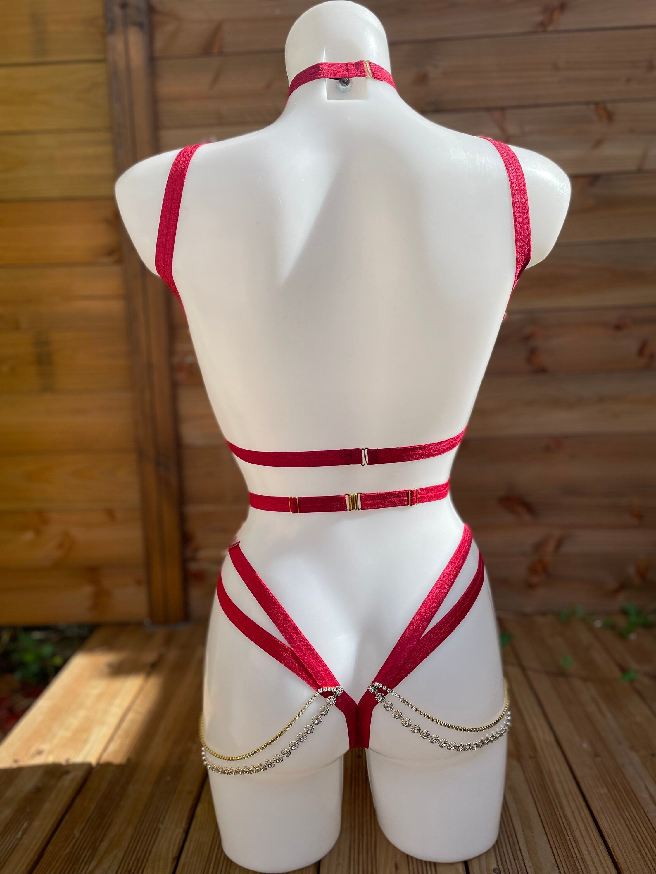 Ensemble lingerie sexy en tulle sequins et élastique bordeaux et mordoré