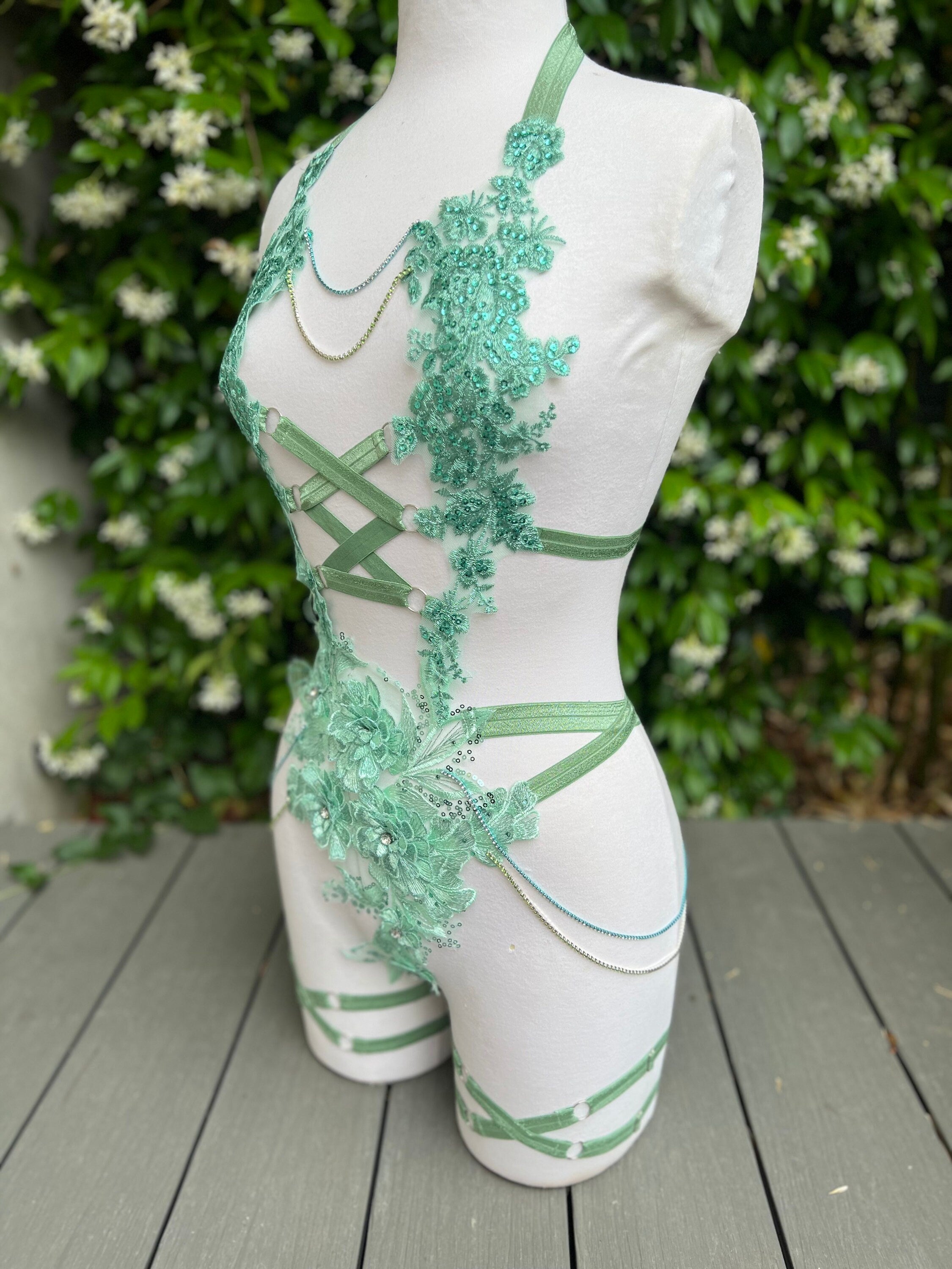 Body harnais style corset vert pastel