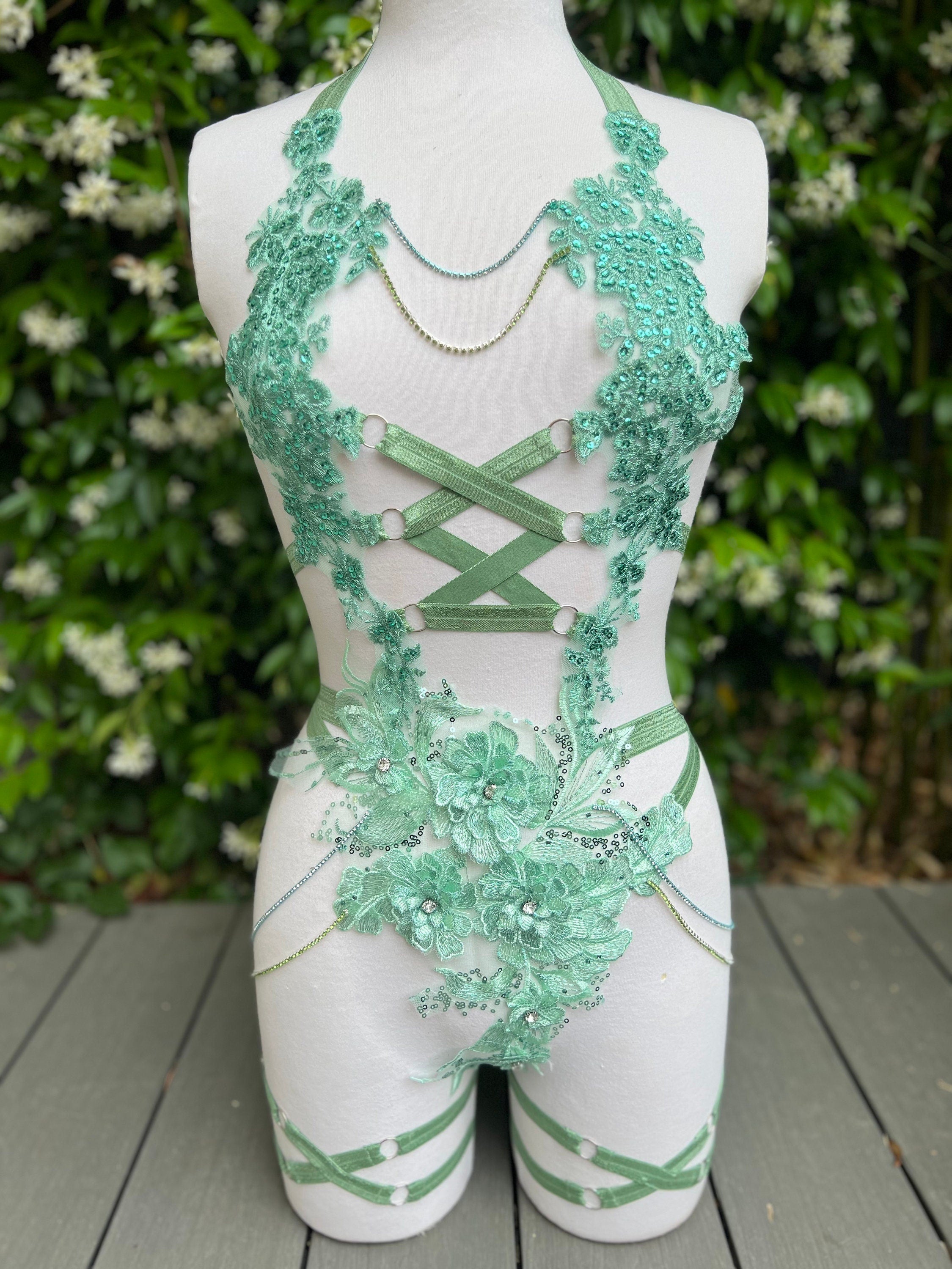 Body harnais style corset vert pastel
