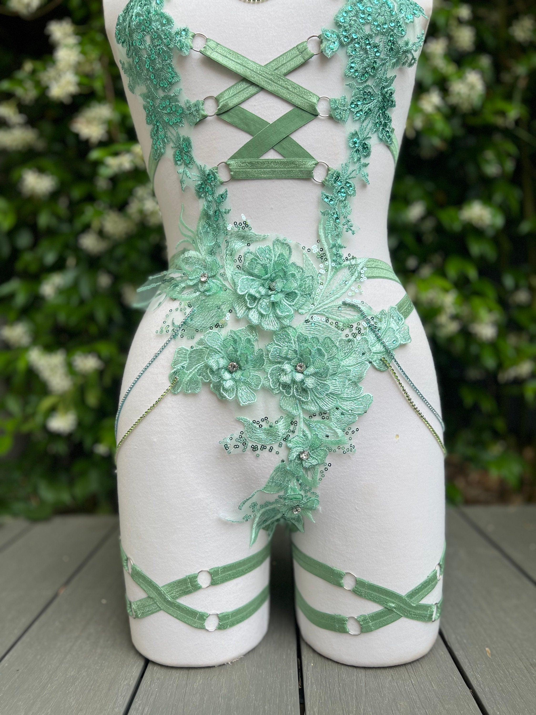 Body harnais style corset vert pastel