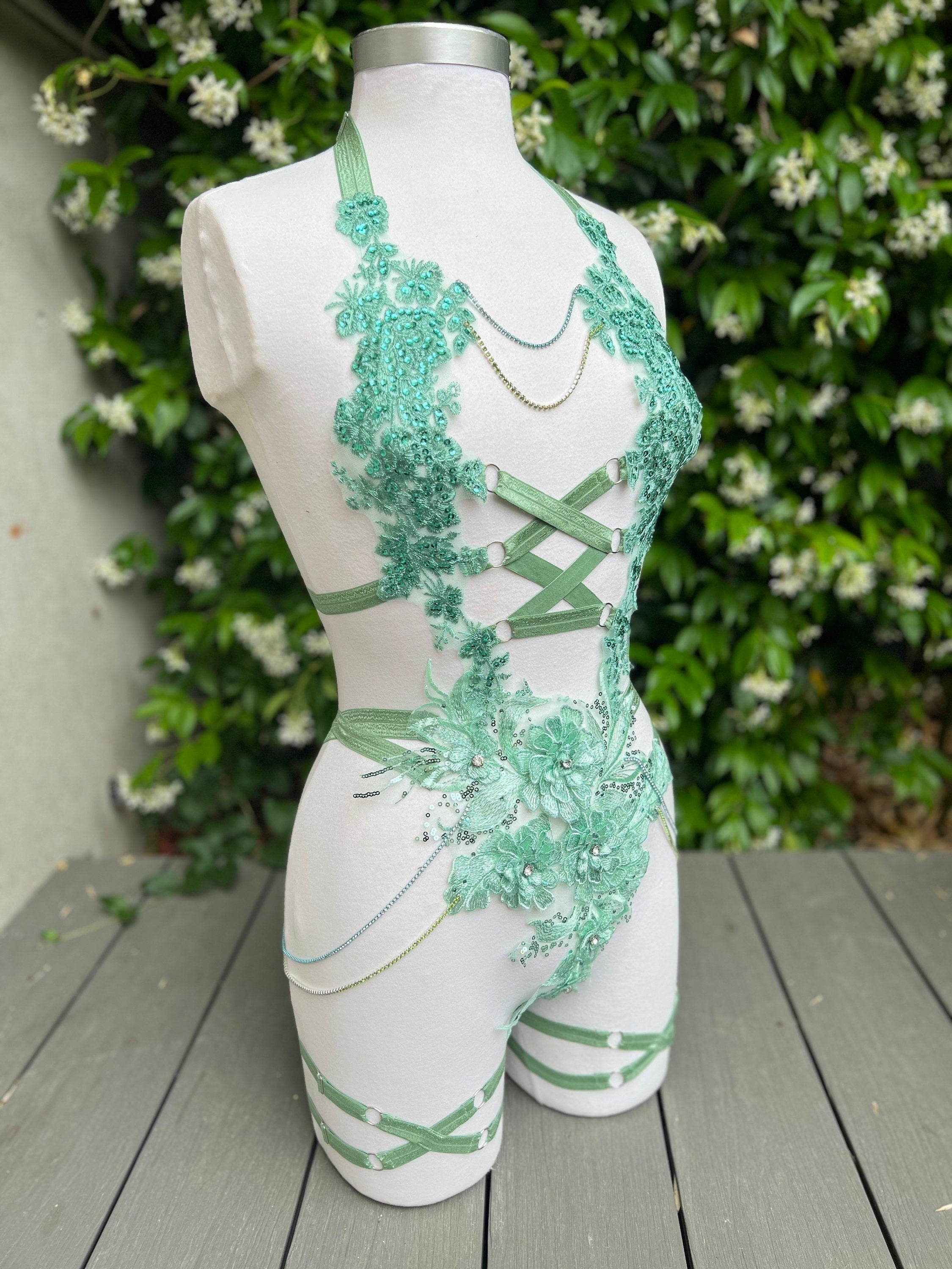 Body harnais style corset vert pastel