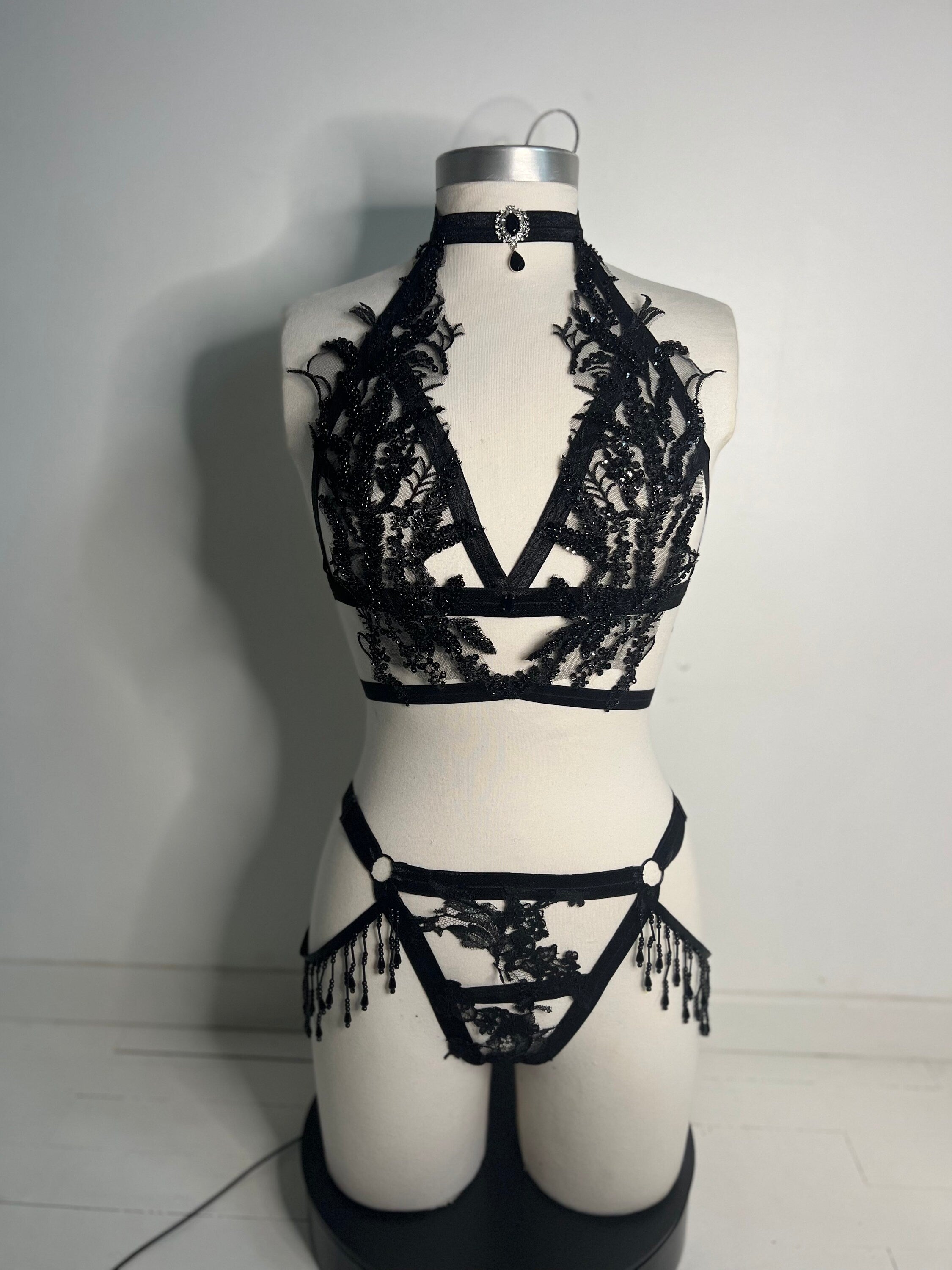 Ensemble noir en perles deux pièces