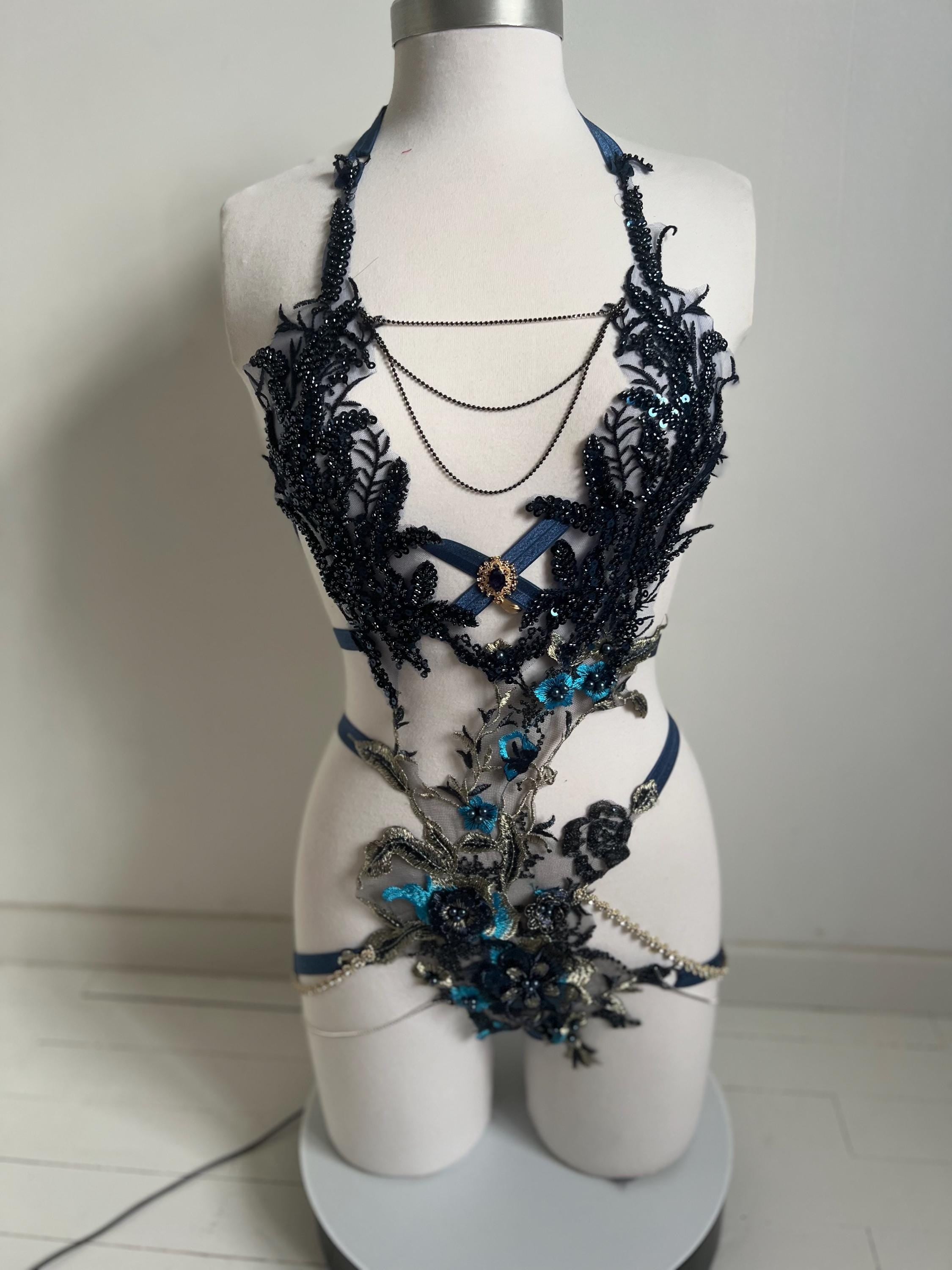 Body harnais en dentelle perlée de rocaille