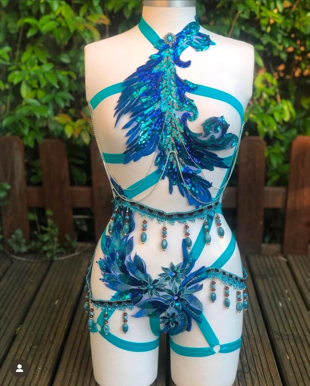 Body harnais élastique broderie pailleté bleu ajustable