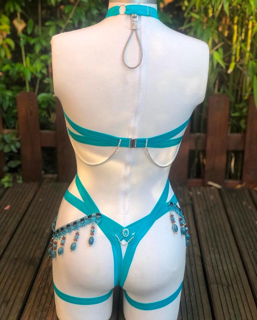 Body harnais élastique broderie pailleté bleu ajustable