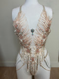 Harnais beige  dentelle précieuse et strass
