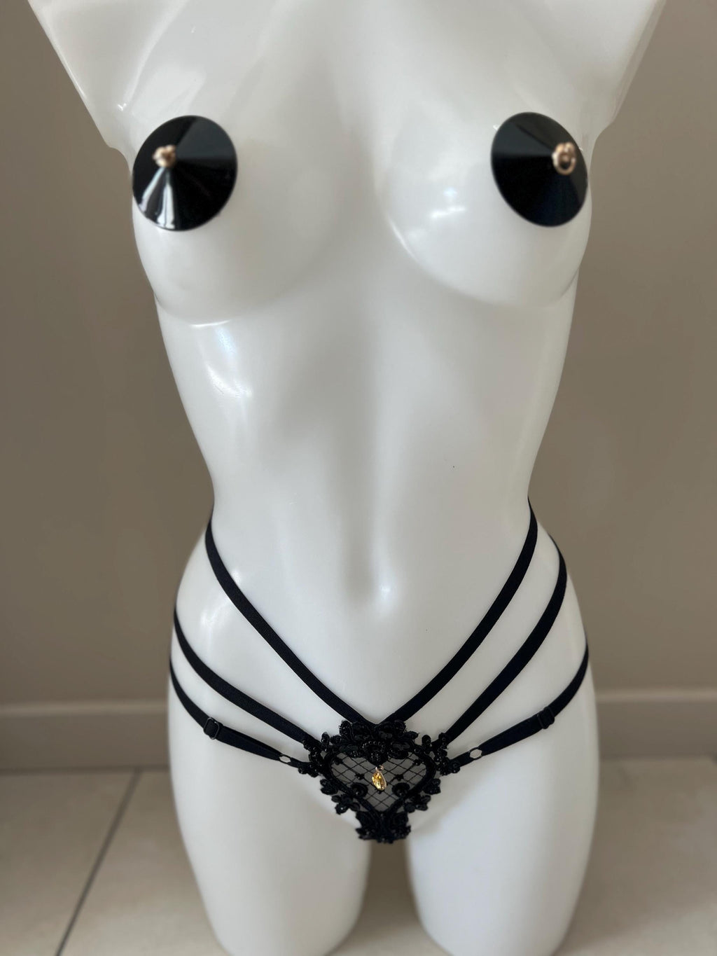 ensemble de lingerie 3 pièces en perles noir