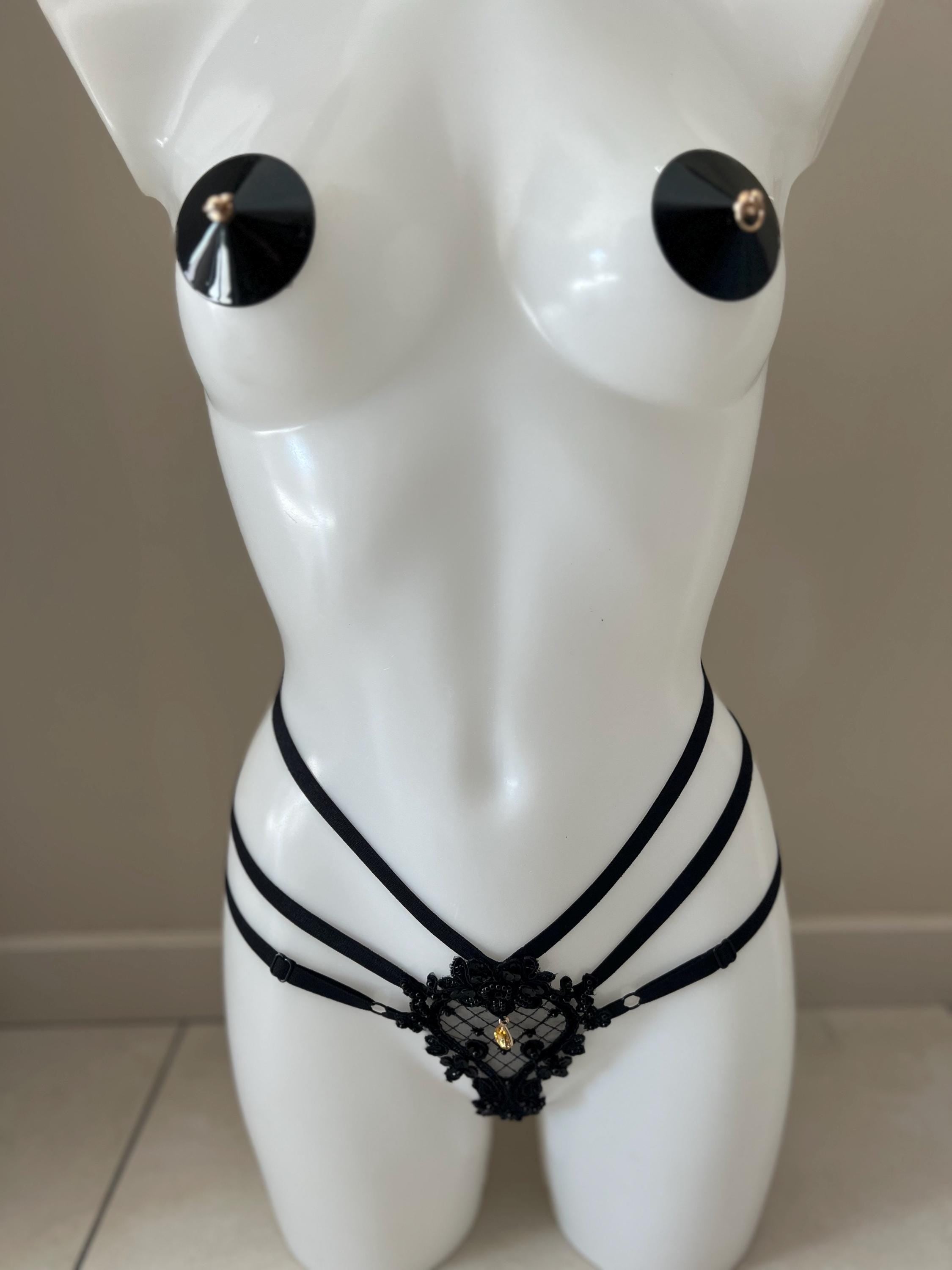 ensemble de lingerie 3 pièces en perles noir