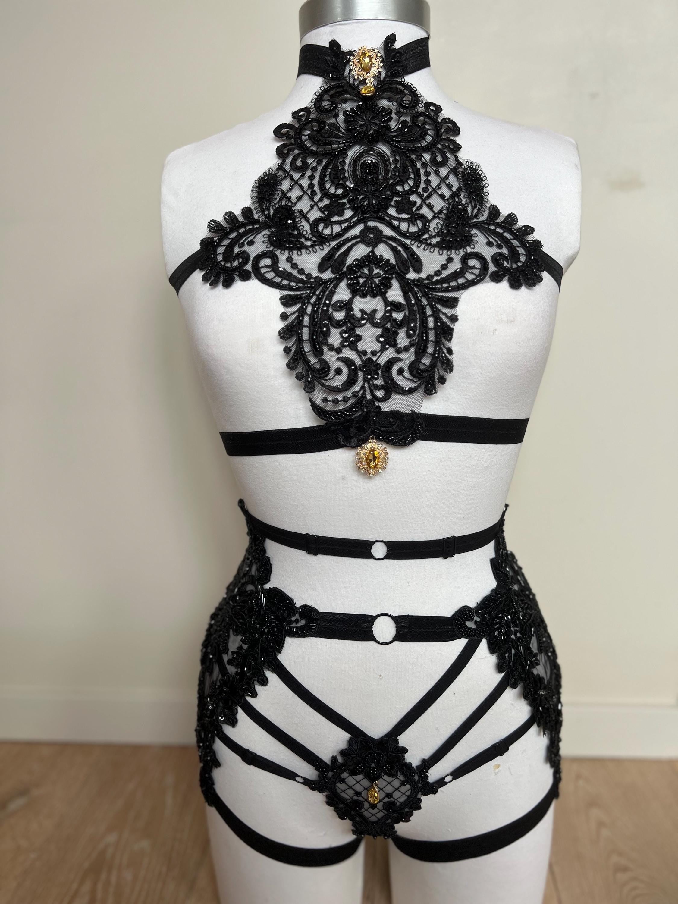 ensemble de lingerie 3 pièces en perles noir