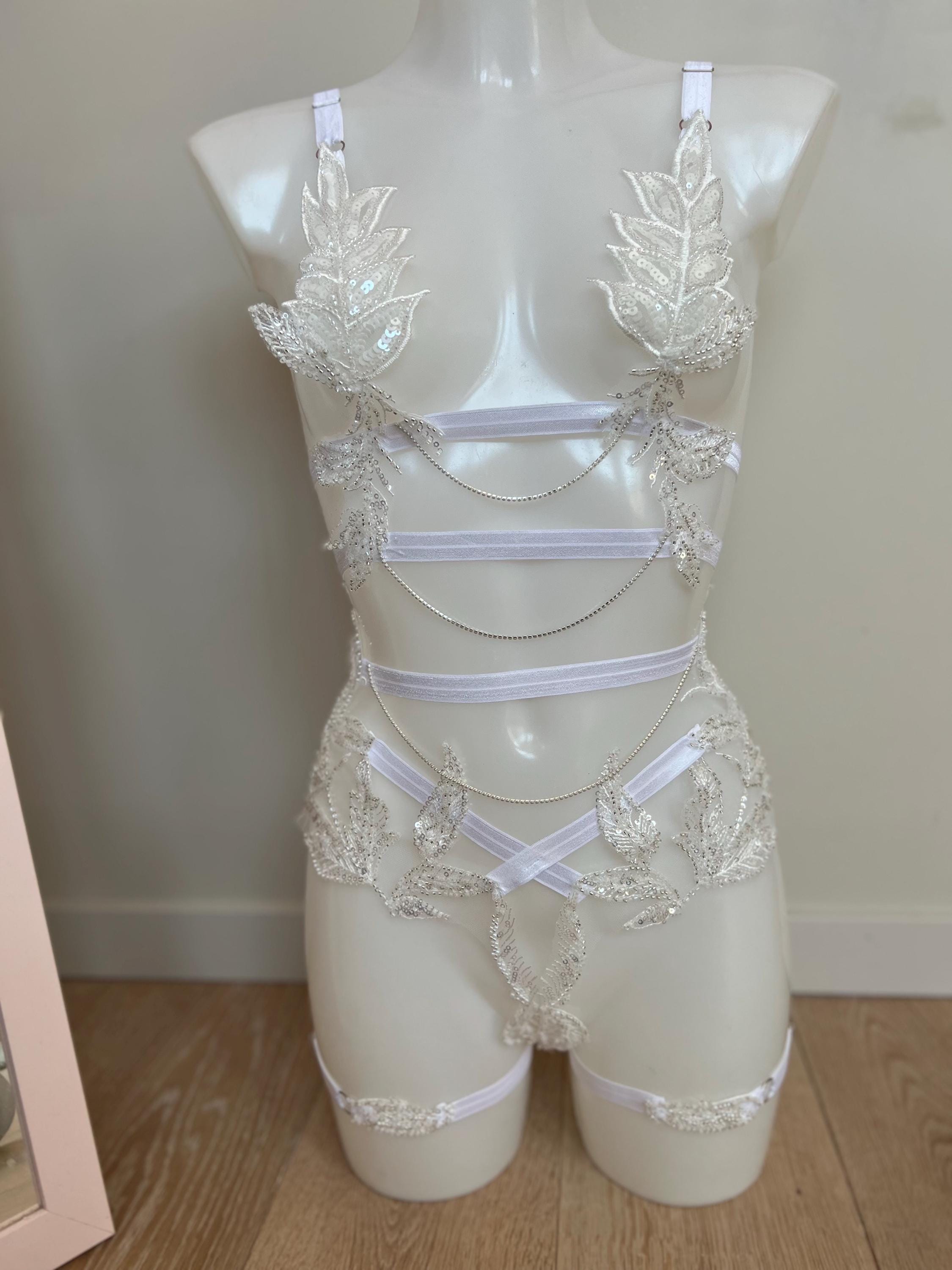 Body précieux blanc en dentelle motifs feuilles