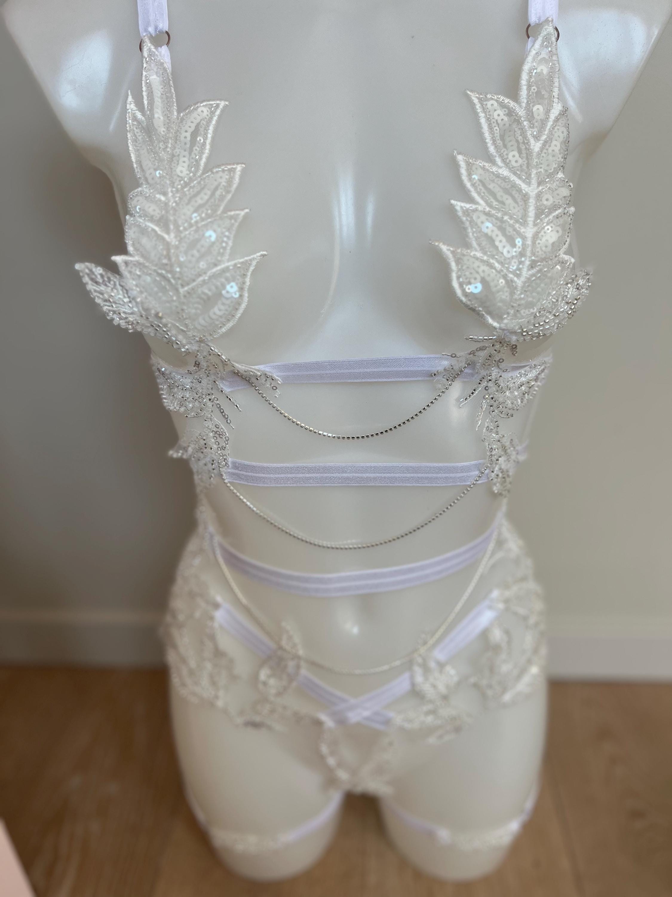 Body précieux blanc en dentelle motifs feuilles